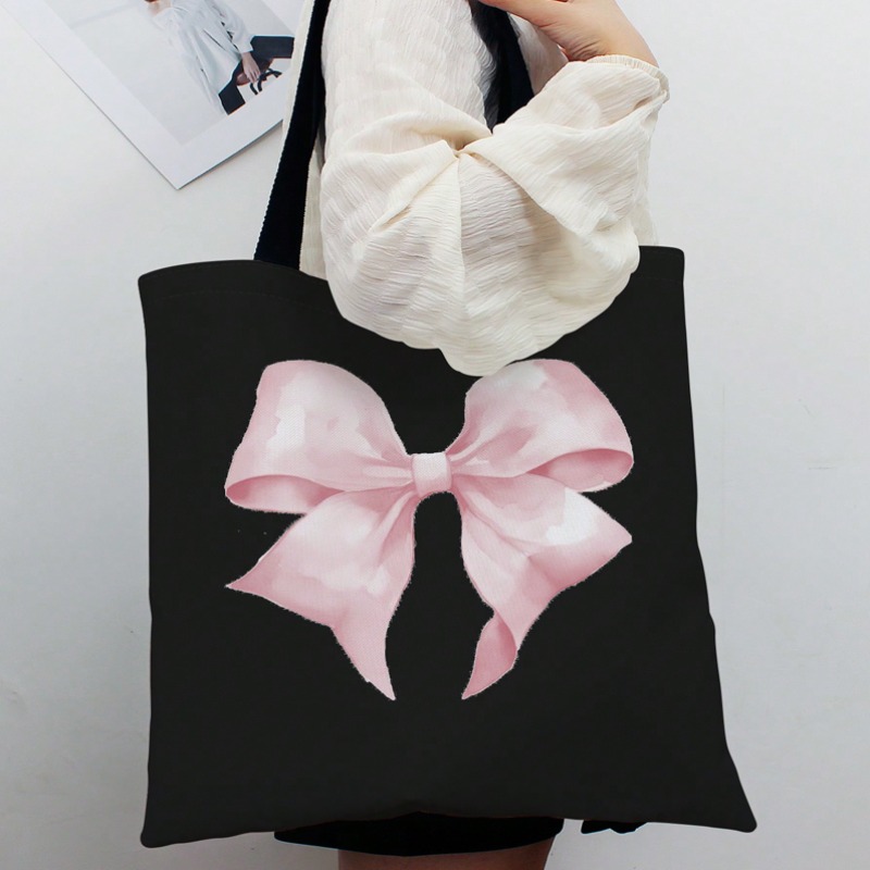 Ribbon Bow Gift - ROMWE かわいい弓模様のキャンバスショルダーバッグバレンタインキャンバスハンドバッグトートバッグ女性学生用ワークストリートトラベルギフトバッグ
