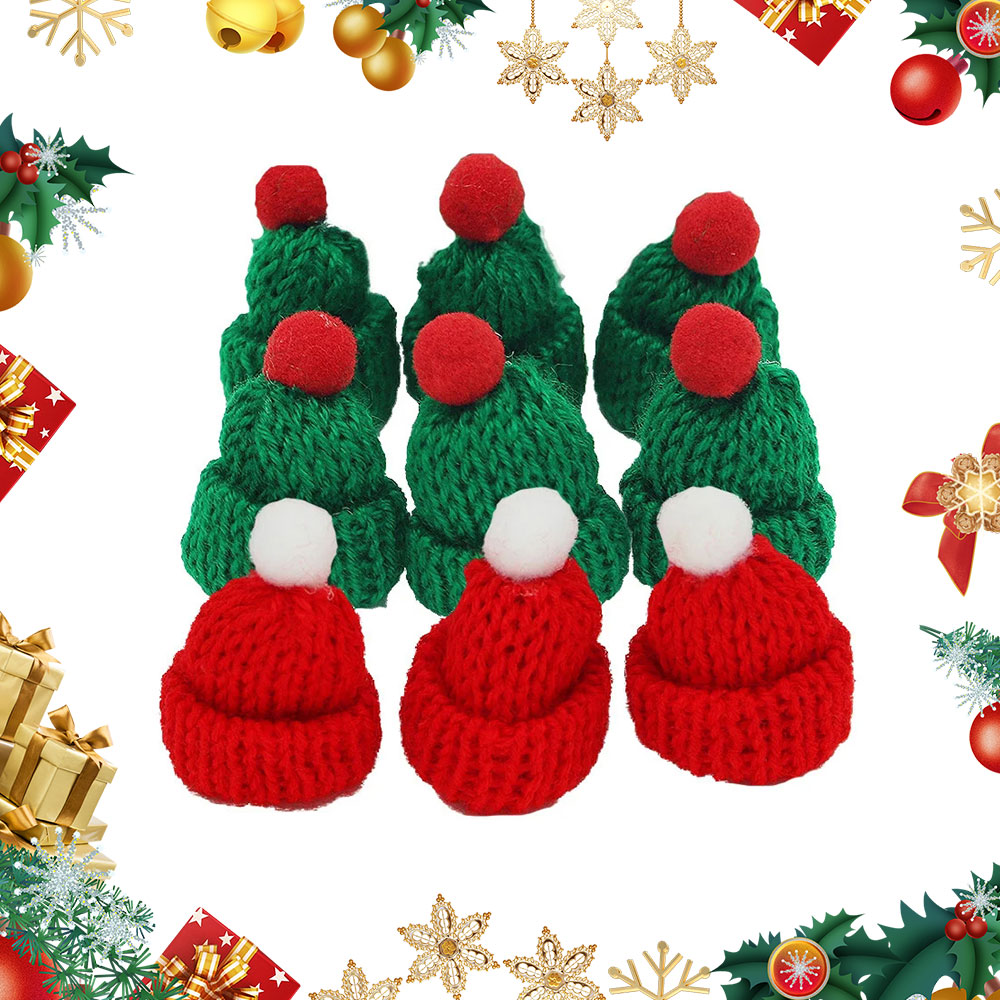 Santa Hat Plush - ぬいぐるみ糸の指が付いたミニニット帽,手作りのクリスマスデコレーション,DIYペンダント,家の装飾,休日,3.5x5cm, 10個