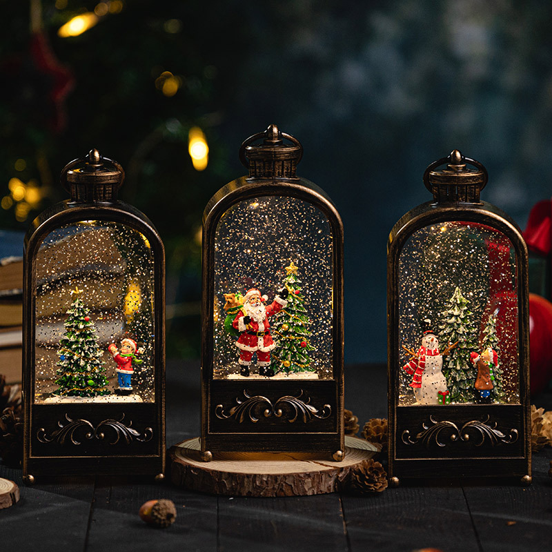 Snow Globe Musical - クリスマスのスノーブランタン、ハンドル付き装飾品工芸品