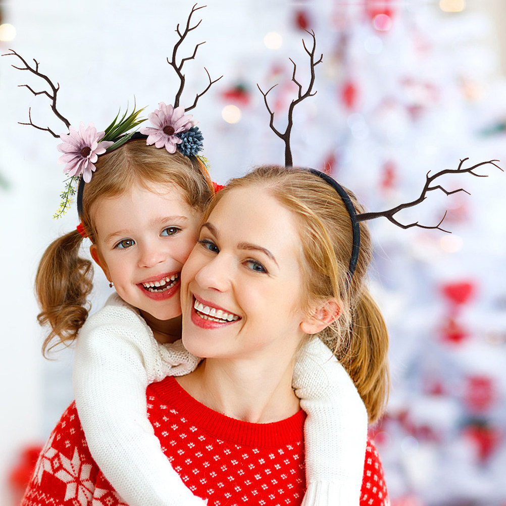 Reindeer Antlers Headband - 16個入り クリスマス アントラーヘッドバンド フェイクトナカイの枝 軽量で快適なホリデーパーティーデコレーション 人工枝