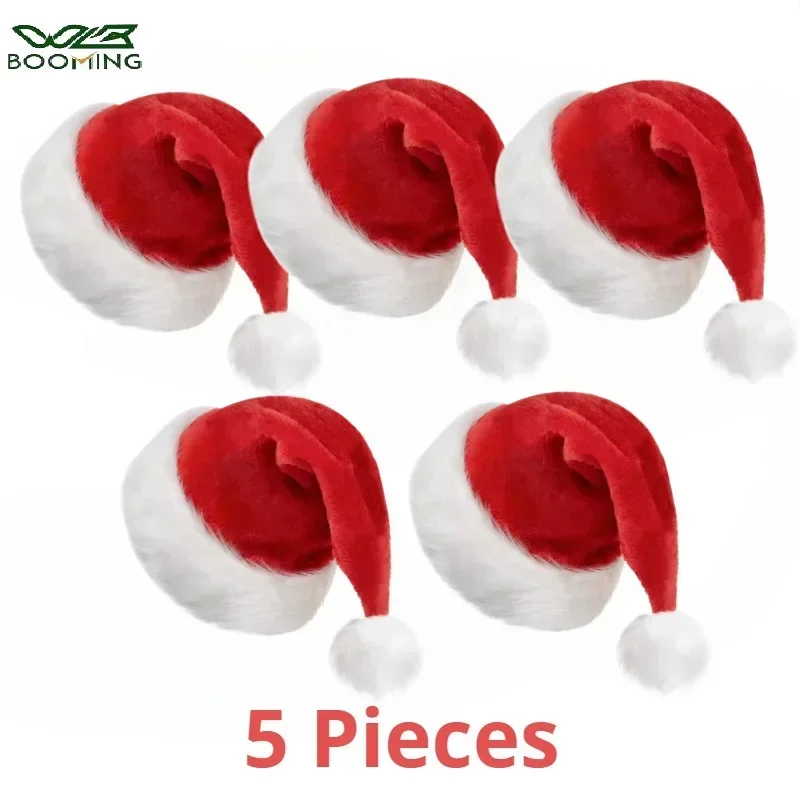 Santa Hat Plush - 5/1 個クリスマス帽子ぬいぐるみ大人子供ソフトサンタ帽子クリスマス新年ホリデーパーティーの装飾