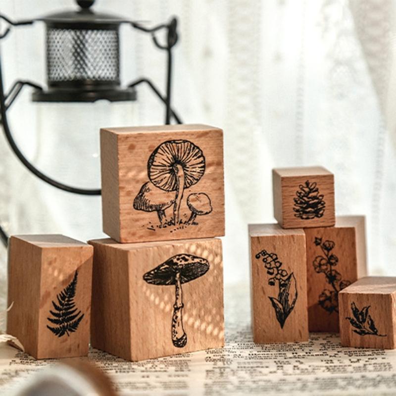 Gift Box Wrap Set - カードワークシールセット 7ピース木製ブロック ジャーナル用ボックス入り ギフト包装ラベルやペーパークラフト デスクサイドで毎日使用