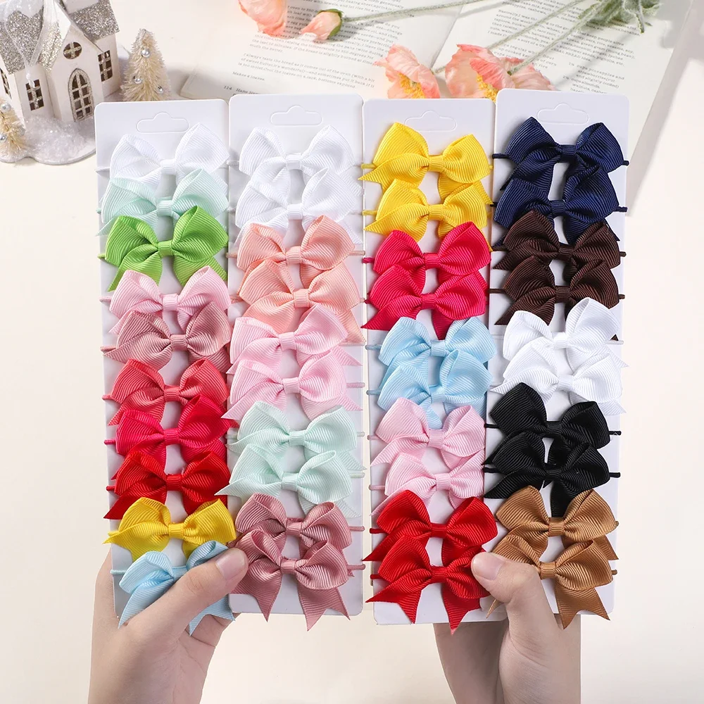 Ribbon Bow Gift - 10 個弓弾性ヘアゴムバンドヘアネクタイリボンピグテールグログランヘアアクセサリーガールベビーギフトバンド子供のための