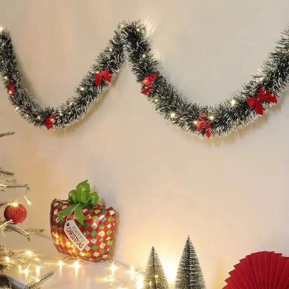 Tinsel Garland Decoration - クリスマスティンセルガーランド 人工クリスマスガーランド LEDライト付き クリスマスメタリックツイストハンギングガーランド 暖炉用 2m