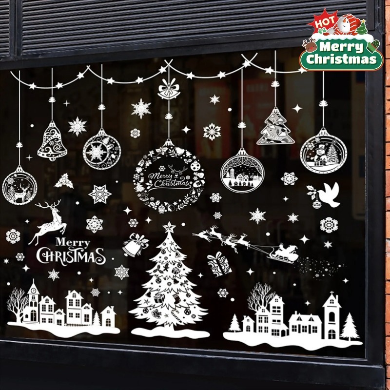Snowflake Window Decal - 9枚243枚入り 再利用可能な静電気吸着式クリスマスベル＆スノーフレークウィンドウステッカー - ドアや鏡に適したPVC製ホリデーデカール