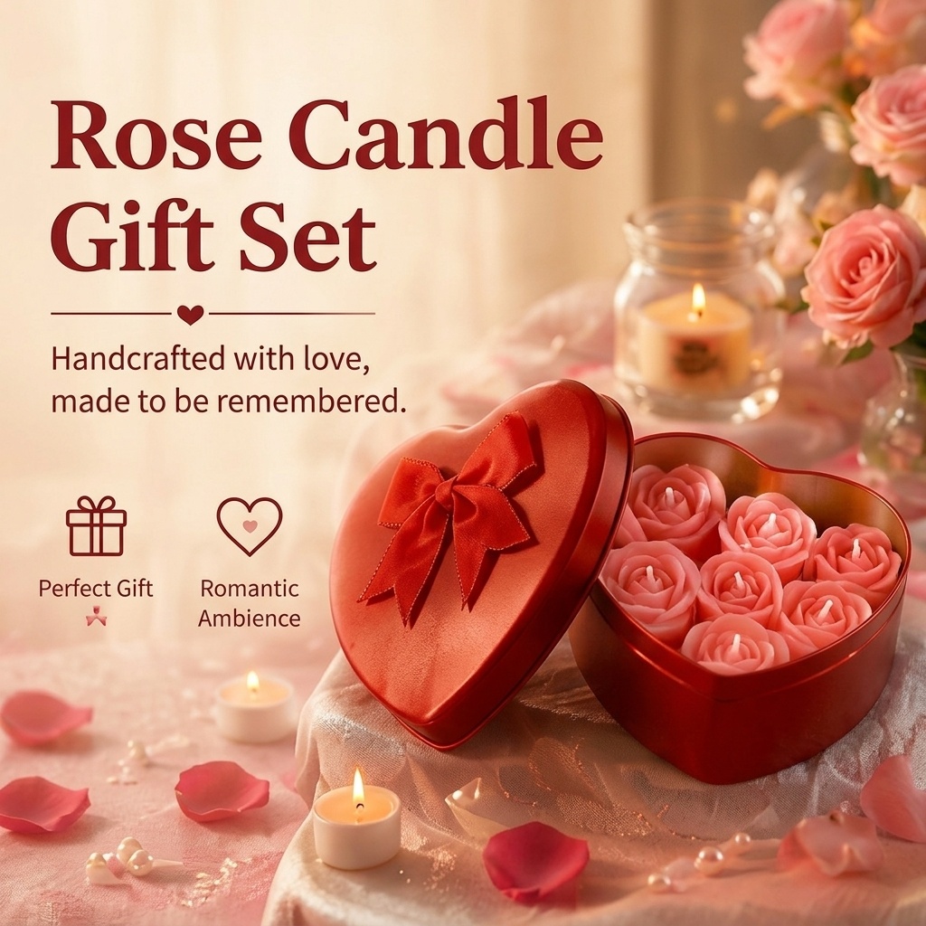 Holiday Candle Set - バラ型ソイワックスキャンドル6個セット、ロマンチックな雰囲気の装飾、家の装飾やリラクゼーションに最適、バレンタインデーギフトボックス、クリスマス