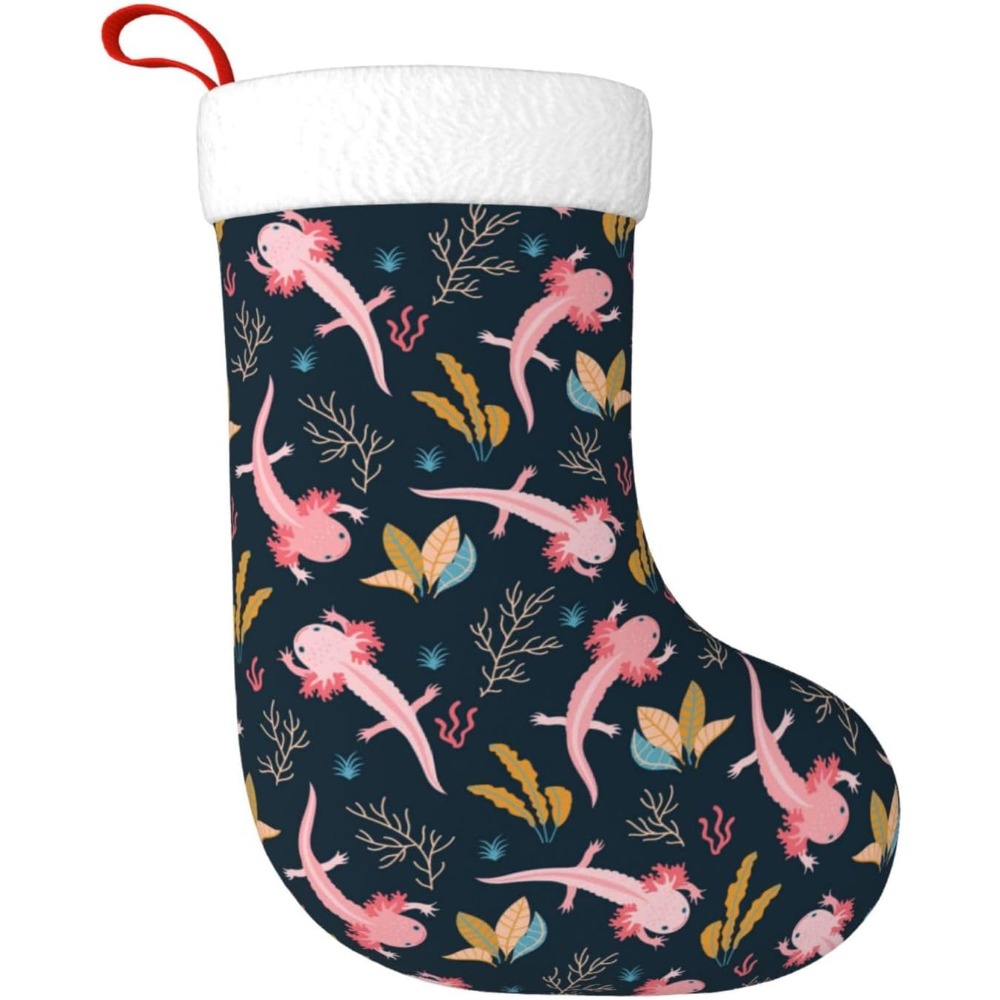 Christmas Stocking Hanging - かわいいアホロートルクリスマスストッキング吊り下げ装飾ストッキングクリスマスストッキング暖炉家族パーティーホリデーデコレーション用