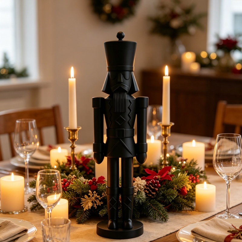 Nutcracker Figurine - ミニマリストブラックナッツクラッカー兵士像、3Dプリント彫刻、本棚寝室デスクトップ装飾用のクラシックな祭りの置物