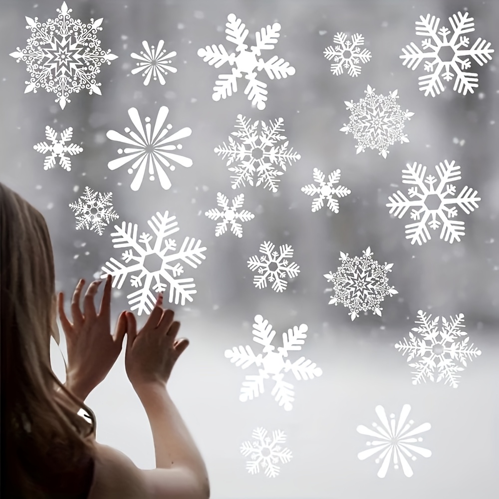 Snowflake Window Decal - 137枚 冬の雪の結晶静電気ステッカー - 再利用可能なPVC自己粘着デカール、マット仕上げのクリスマス窓ドアデコレーション
