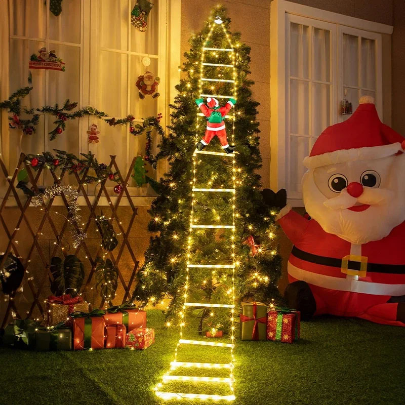 Christmas Lights Outdoor - LEDクリスマスライト クリスマス装飾用はしご型ライトストリング サンタクロース付き 室内/屋外 窓/庭/クリスマスツリー飾り