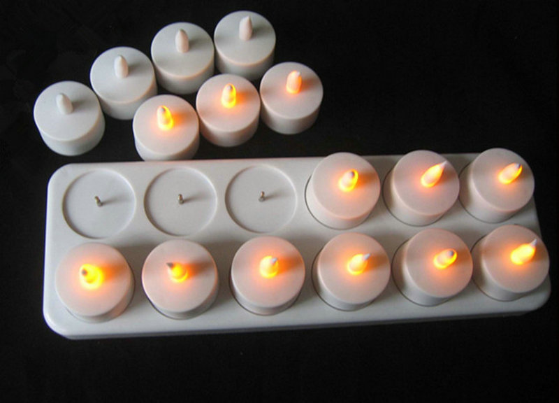 Holiday Candle Set - 充電式LEDキャンドル12個セット、フレームレス静電ティーライト、電気ランプ、ワックスレス、バレンタイン、ホーム、ウェディング、クリスマス、テーブルデコレーション-アンバー