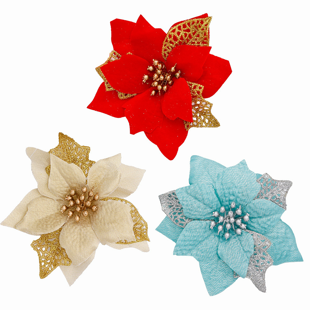 Christmas Wreath Fake - 10 個グリッター造花フェイクフラワークリスマスクリスマスツリー装飾ホームデコリース装飾品新年あけましておめでとうございますギフト