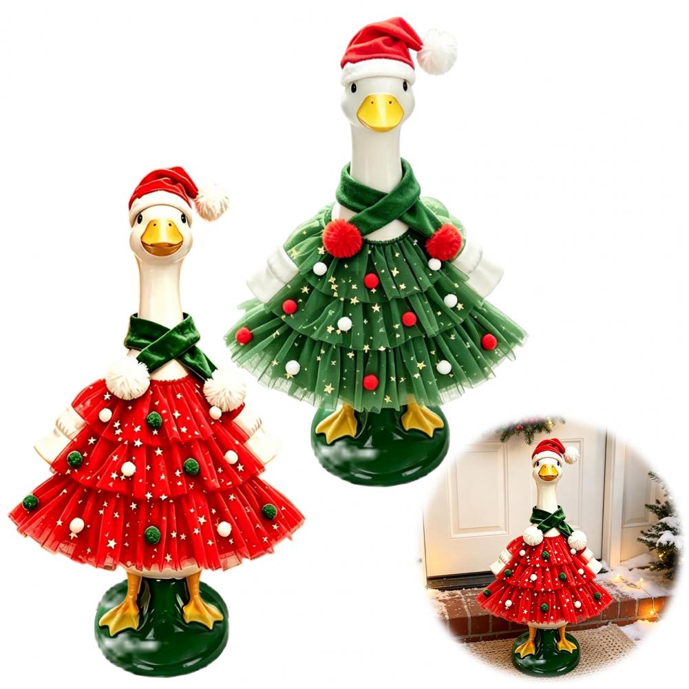 Santa Hat Plush - クリスマスポーチグース衣装、豪華なスカーフと帽子付きのサンタドレス、屋外芝生用のお祝い冬祭り衣装
