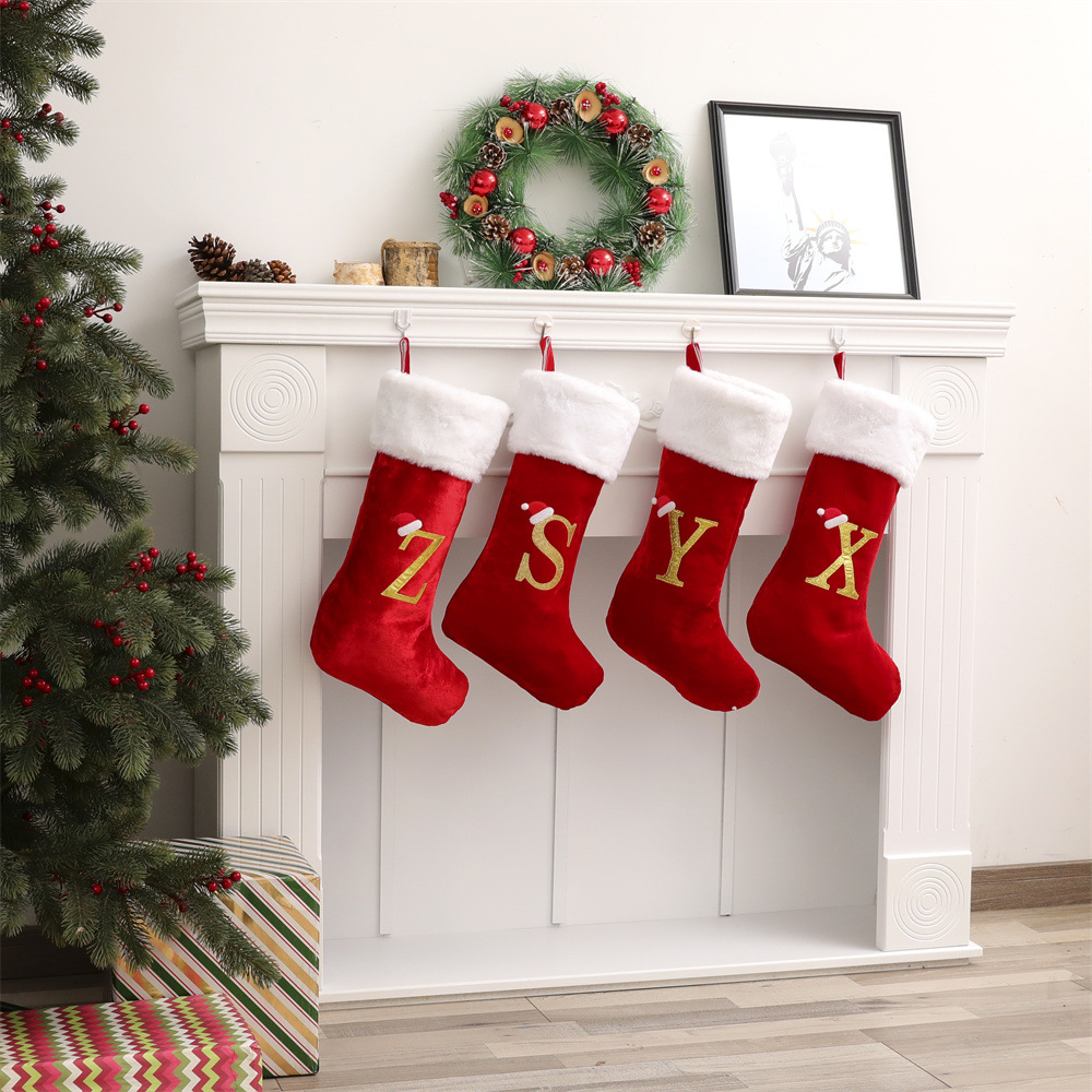 Christmas Stocking Hanging - 新しいクリエイティブなアルファベット柄クリスマスストッキングギフトバッグ、クリスマスツリー飾り、家のホリデーパーティーデコレーション用ハンギングオーナメント