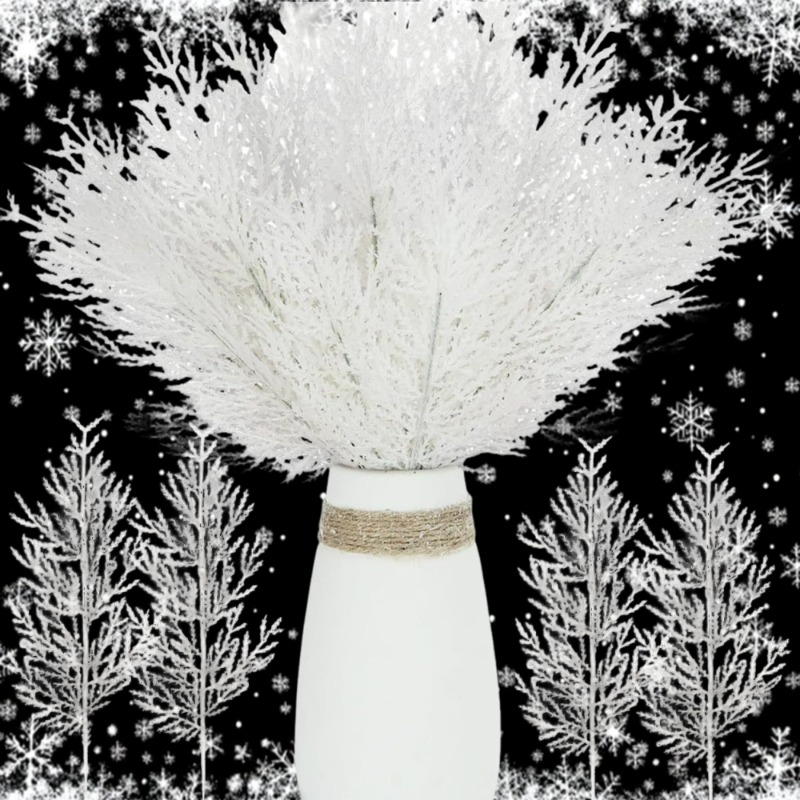Christmas Wreath Fake - クリスマスホワイト人工松葉枝フェイク松葉枝植物パーティーリースDIY新年ギフトテーブルデコレーション