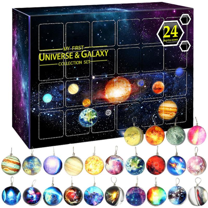 Advent Calendar Gift - 子供のためのガラスビーズ付きギャラクドセントカレンダー,カウントダウン,惑星のおもちゃ,ギフトボックス,新年,クリスマス,24日,2024