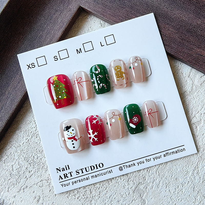 Christmas Tree Artificial - 10枚入り クリスマス ハーフハンドメイド つけ爪 スウィートガール クリスマスツリーとクマ