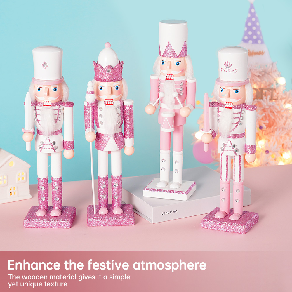 Nutcracker Figurine - 30 センチメートル木製くるみ割り人形兵士置物人形ピンクグリッター兵士人形おもちゃ手芸飾りクリスマスホームオフィス装飾