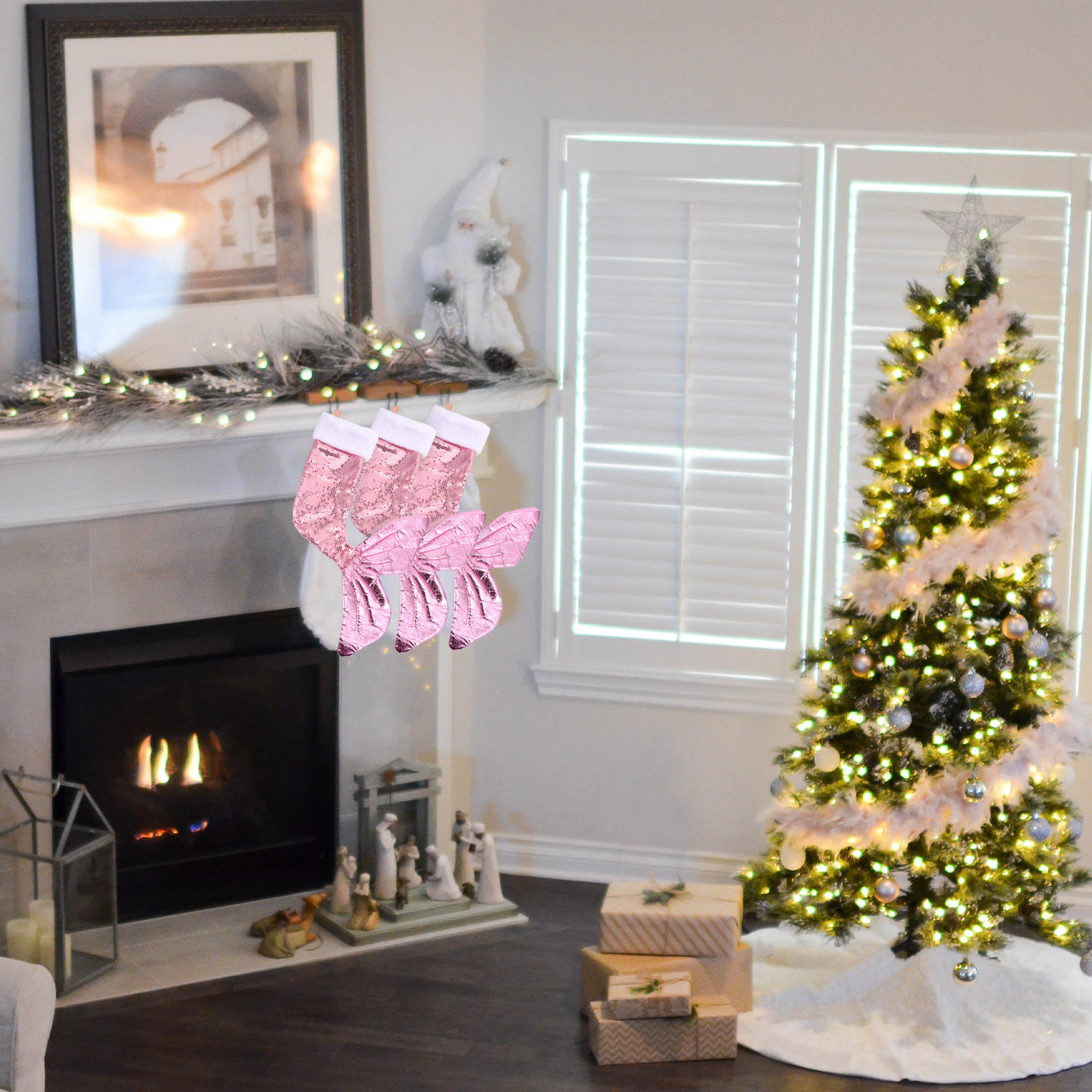 Christmas Stocking Hanging - スパンコールマーメイドテールストッキングクリスマスデコレーション吊り下げ飾り工芸品光沢のあるグリッター魚の鱗エレガントなクリスマスツリー