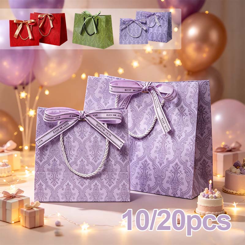 Gift Box Wrap Set - 高級厚手の厚紙ショッピングバッグ レトログリーン/レッド/パープル ギフトラッピングボックス リボン付き パーティー 結婚式
