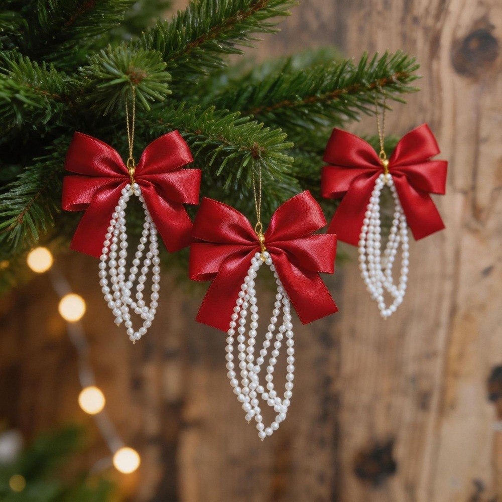 Gift Box Wrap Set - 12個セット クリスマスツリー用リボン ゴールドツイストタイ ヴィンテージスタイル レッドリボン パールタッセル付き