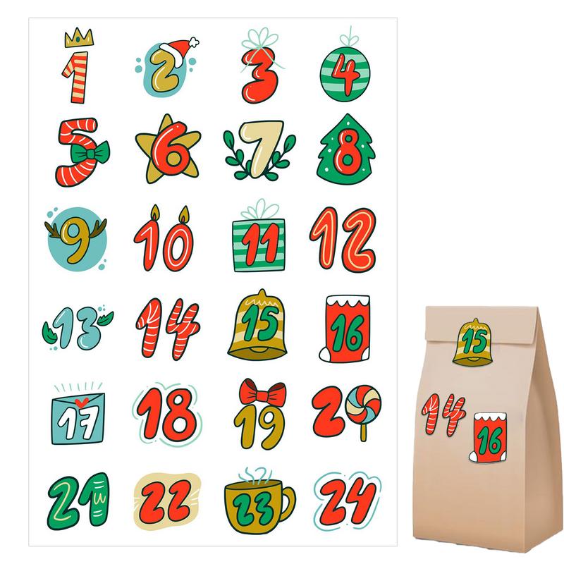 Advent Calendar Gift - 手作りのクリスマスステッカー,カレンダー,数字,クッキー,キャンディー,ギフトシール,紙,クリスマスデコレーション