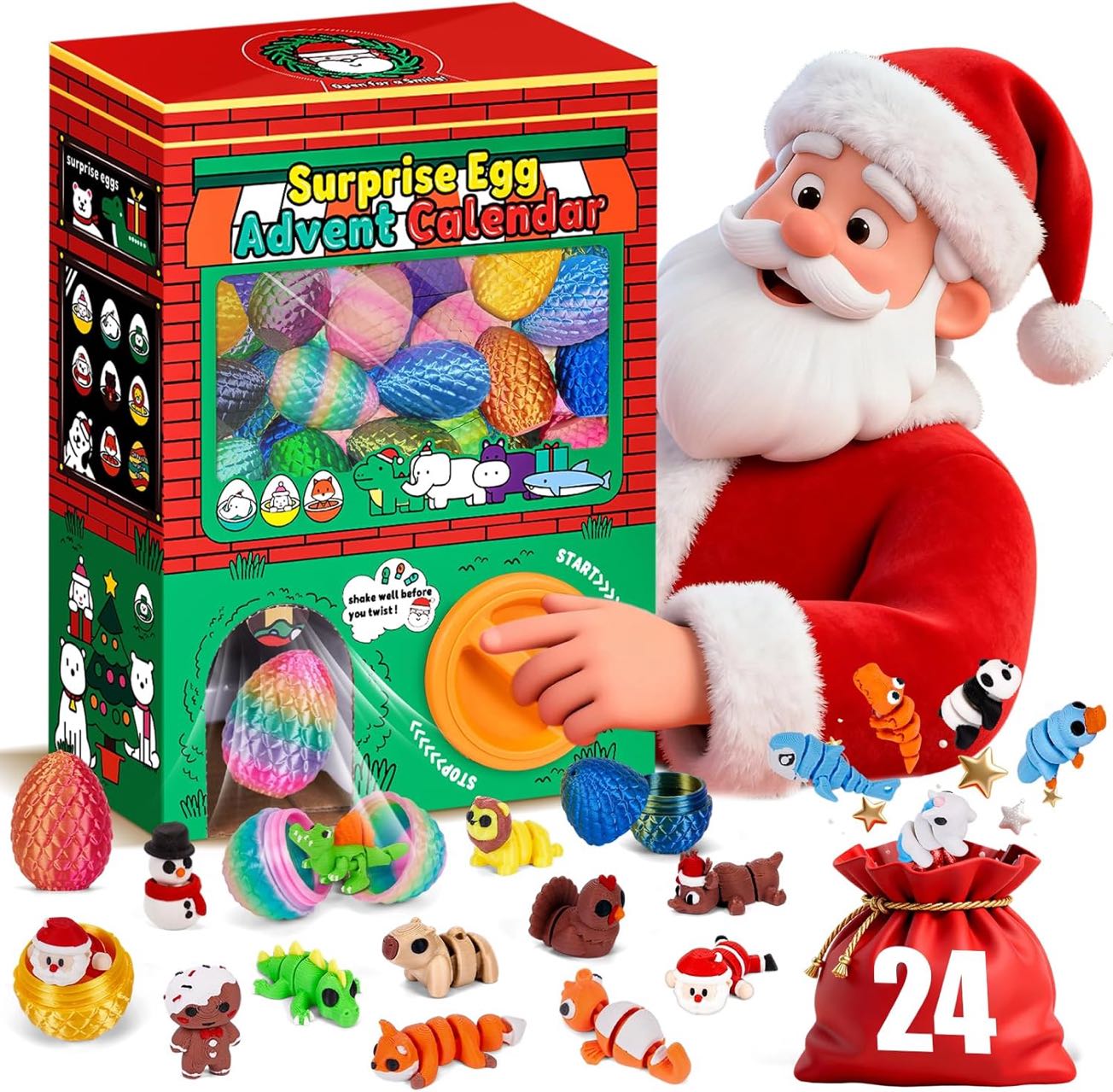 Advent Calendar Gift - 24個入り 3Dプリント サプライズエッグ ブラインドボックス フィジェットトイ 動物