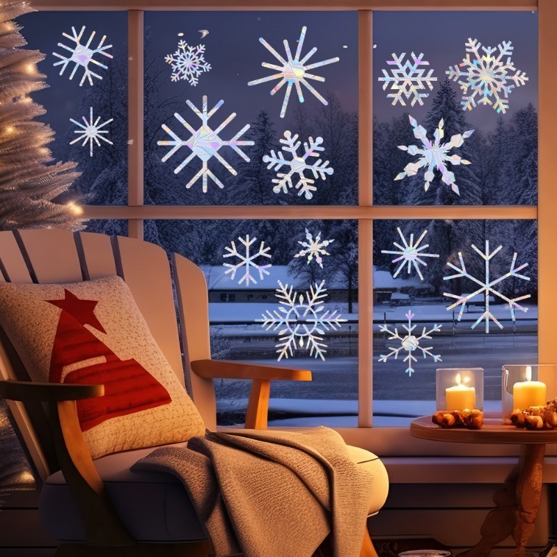 Snowflake Window Decal - クリスマス雪の結晶模様レインボープリズムサンキャッチャーPVC静電ウィンドウデカールクリスマスホームガラスデコレーション用