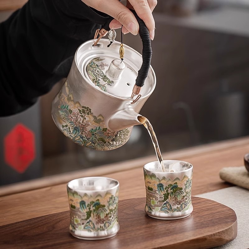 Gift Box Wrap Set - PYH 劉銀 一壺二杯 磁器銀装飾カンフー茶器セット ティーポット 跨客師匠カップ