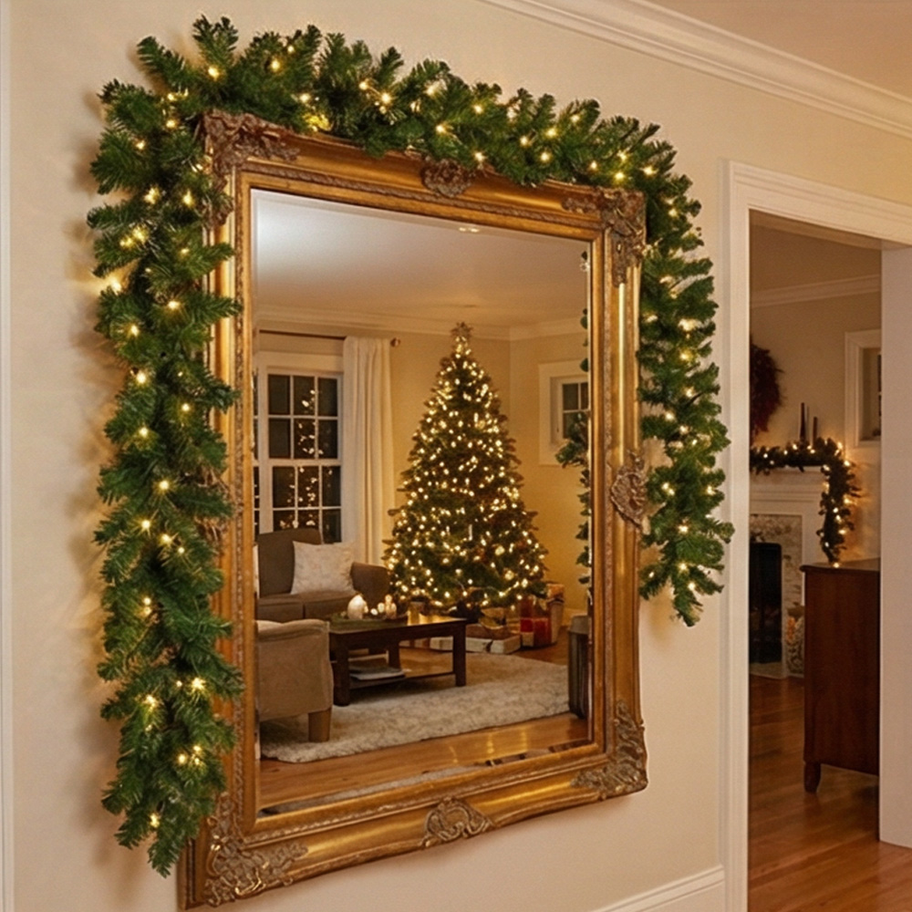 2.7M 人工グリーンクリスマスガーランドリース、LED松の - Christmas Wreath Fake のレビューと価格