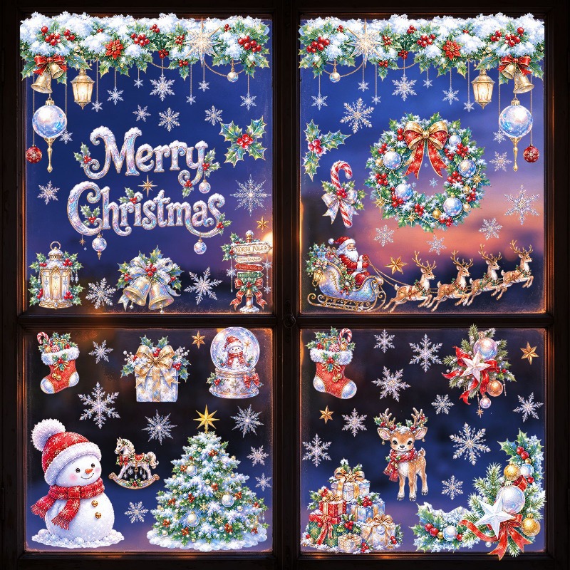 9枚セット クリスマス静電ウィンドウクリング サンタ 雪だる - Snowflake Window Decal のレビューと価格