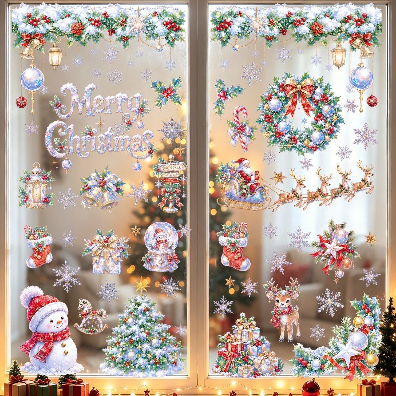 9枚セット クリスマス静電ウィンドウクリング サンタ 雪だる - Snowflake Window Decal のレビューと価格