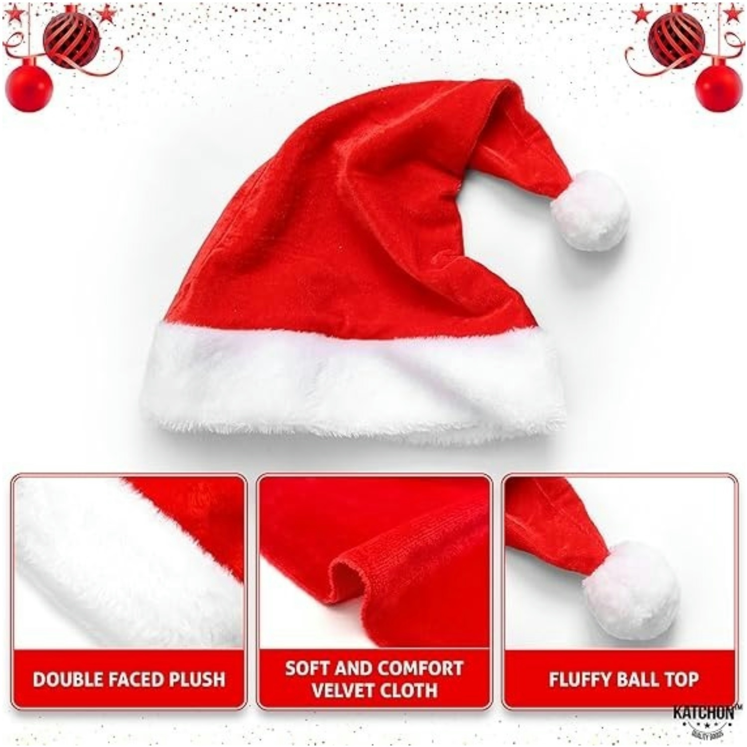 ふわふわの赤いサンタ帽子セット ぬいぐるみのつばとライナー付 - Santa Hat Plush のレビューと価格