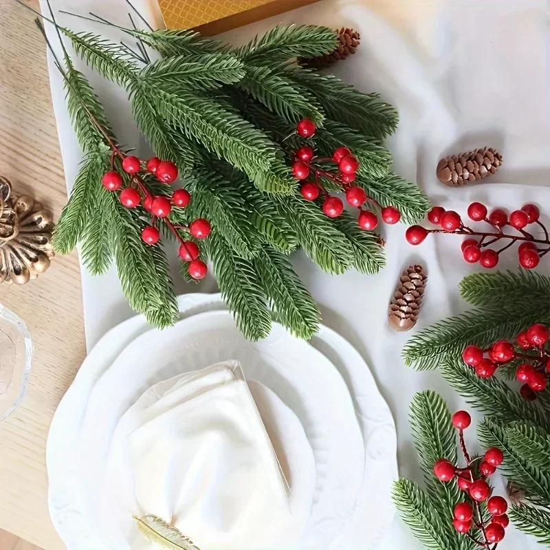 2026年新作人工松の枝、赤いヒイラギの実付き、DIYクリス - Christmas Tree Artificial のレビューと価格