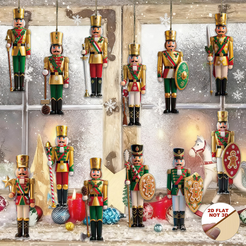 2Dフラット木製くるみ割り人形クリスマスオーナメント12個、 - Nutcracker Figurine のレビューと価格