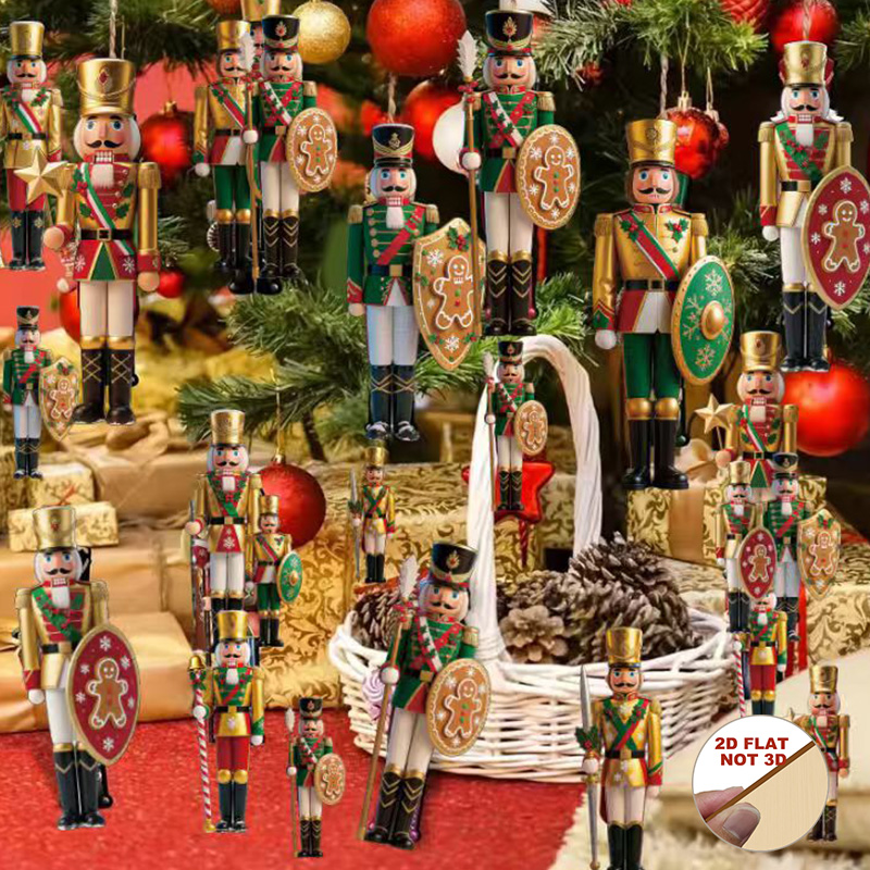 2Dフラット木製くるみ割り人形クリスマスオーナメント12個、 - Nutcracker Figurine のレビューと価格