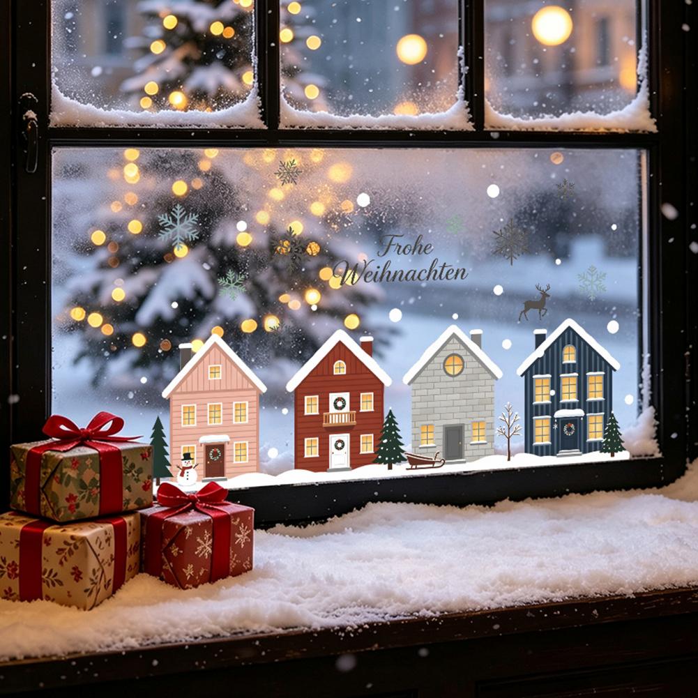 エルクファーツリーステッカー 2枚入り クリスマス雪の降る家 - Snowflake Window Decal のレビューと価格