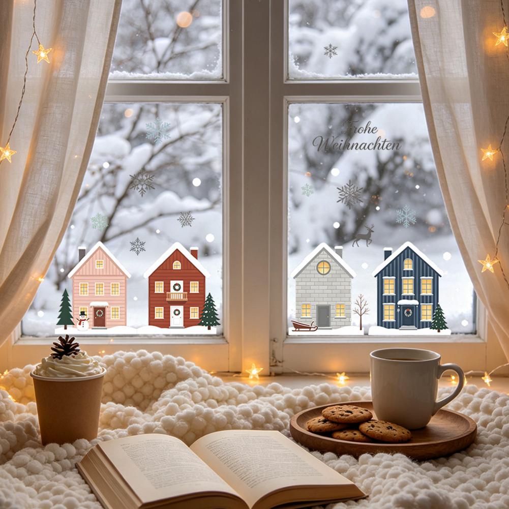 エルクファーツリーステッカー 2枚入り クリスマス雪の降る家 - Snowflake Window Decal のレビューと価格