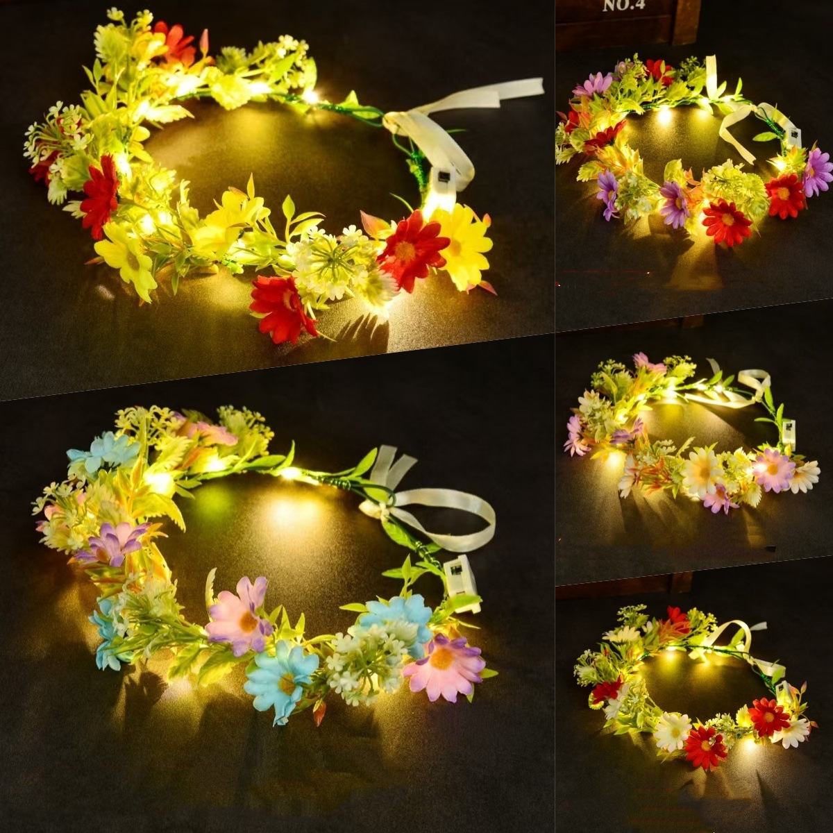 光る花輪LEDフラワークラウン、輝くヘアガーランド、妖精のテ - Led Fairy String Lights のレビューと価格
