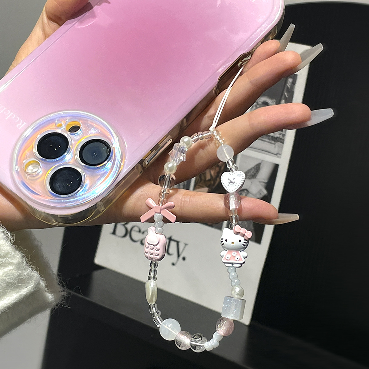 インス風可愛いハローキティ紛失防止ビーズ付きスマホストラップ - Ribbon Bow Gift のレビューと価格