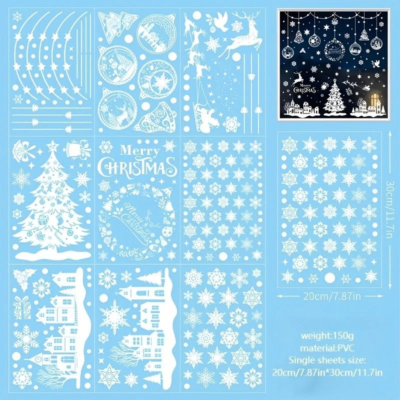 9枚243枚入り 再利用可能な静電気吸着式クリスマスベル＆ス - Snowflake Window Decal のレビューと価格