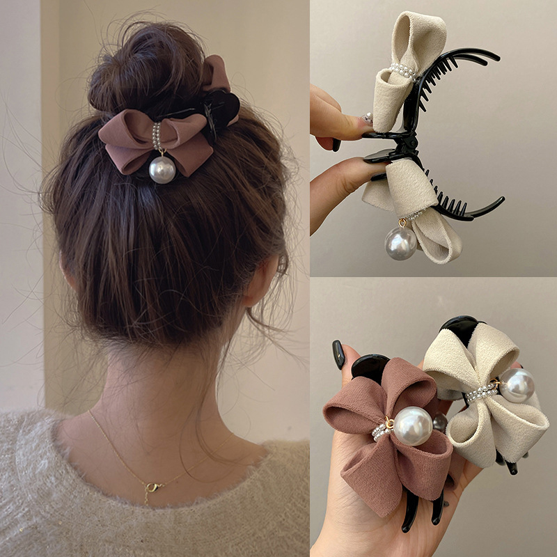 パールノットヘア爪クリップ、エレガントなクリップ、ぬいぐるみ - Ribbon Bow Gift のレビューと価格