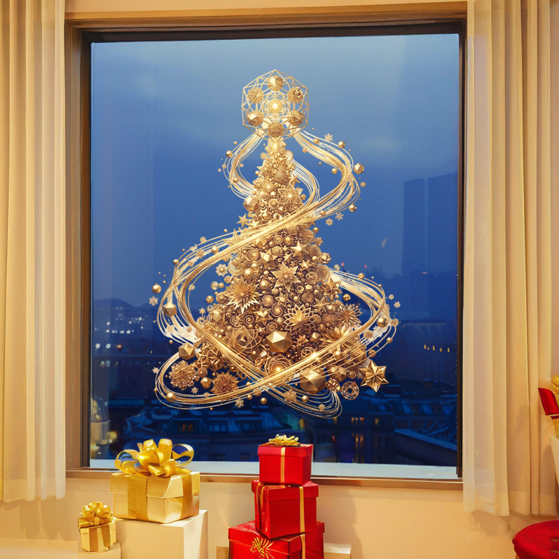 金色のクリスマスツリー窓飾り エレガントなクリスマスステッカ - Snowflake Window Decal のレビューと価格