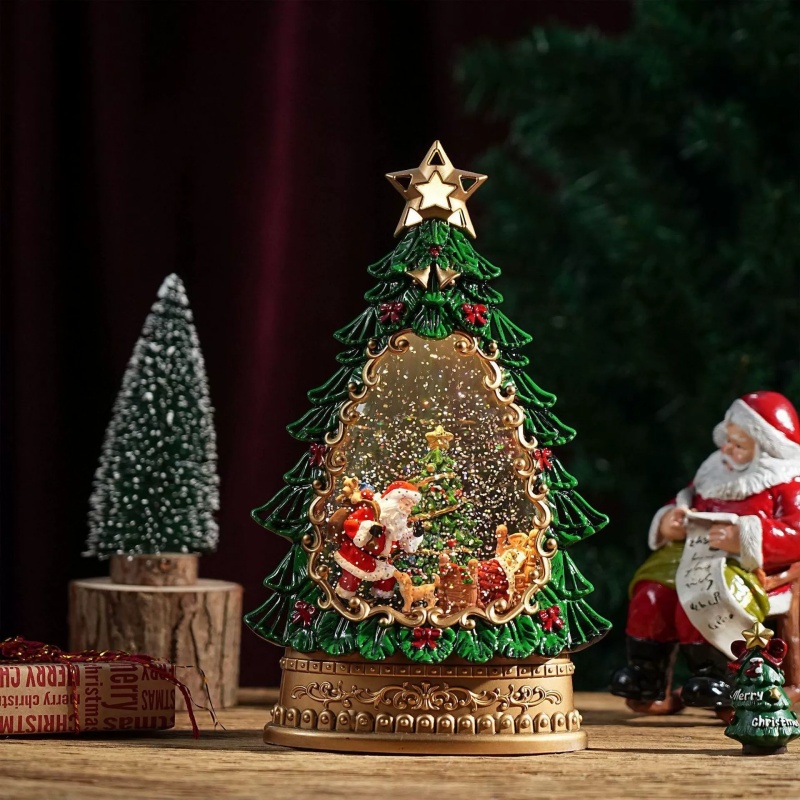 スノーグローブオルゴール クリスマスサンタツリー飾り ライト - Snow Globe Musical のレビューと価格