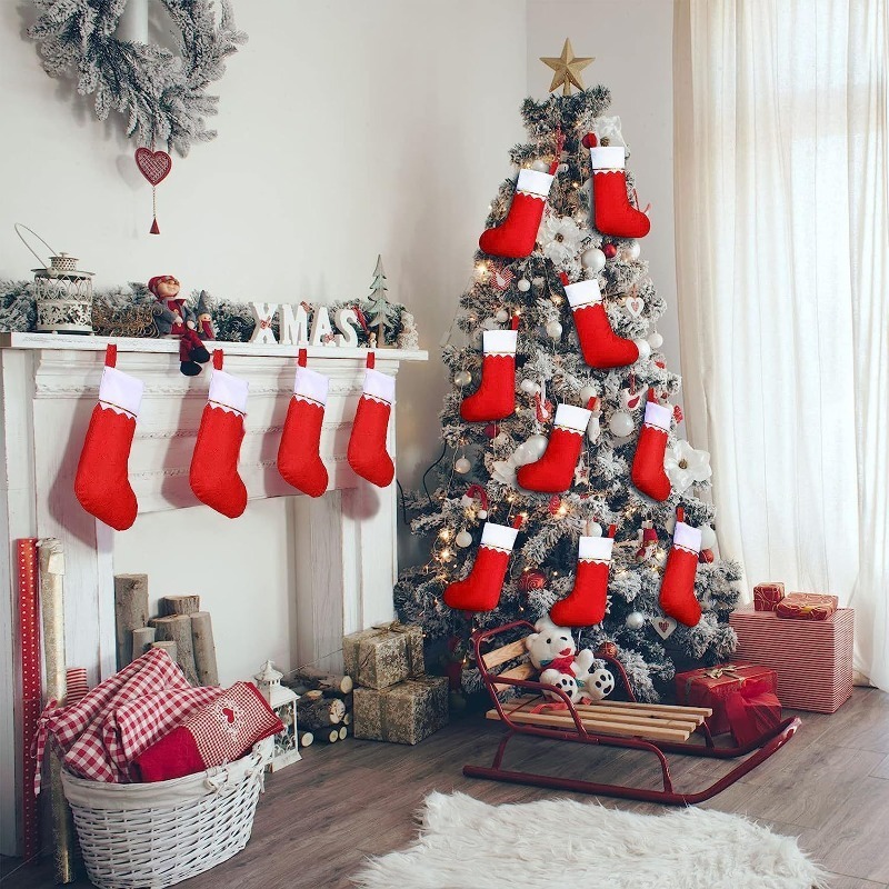 両面ゴールドトリムクリスマスストッキングレッドベルベットハン - Christmas Stocking Hanging のレビューと価格