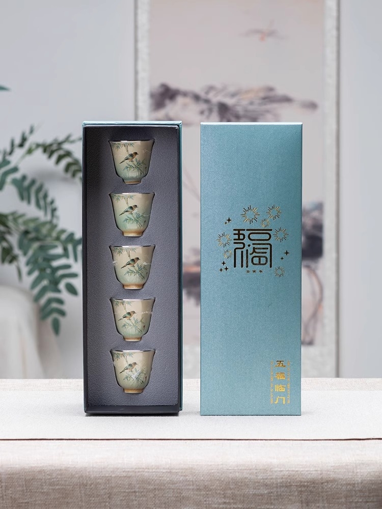 手作り銀巻き磁器カップセット 5個入り 純銀99.9% ダブ - Gift Box Wrap Set のレビューと価格