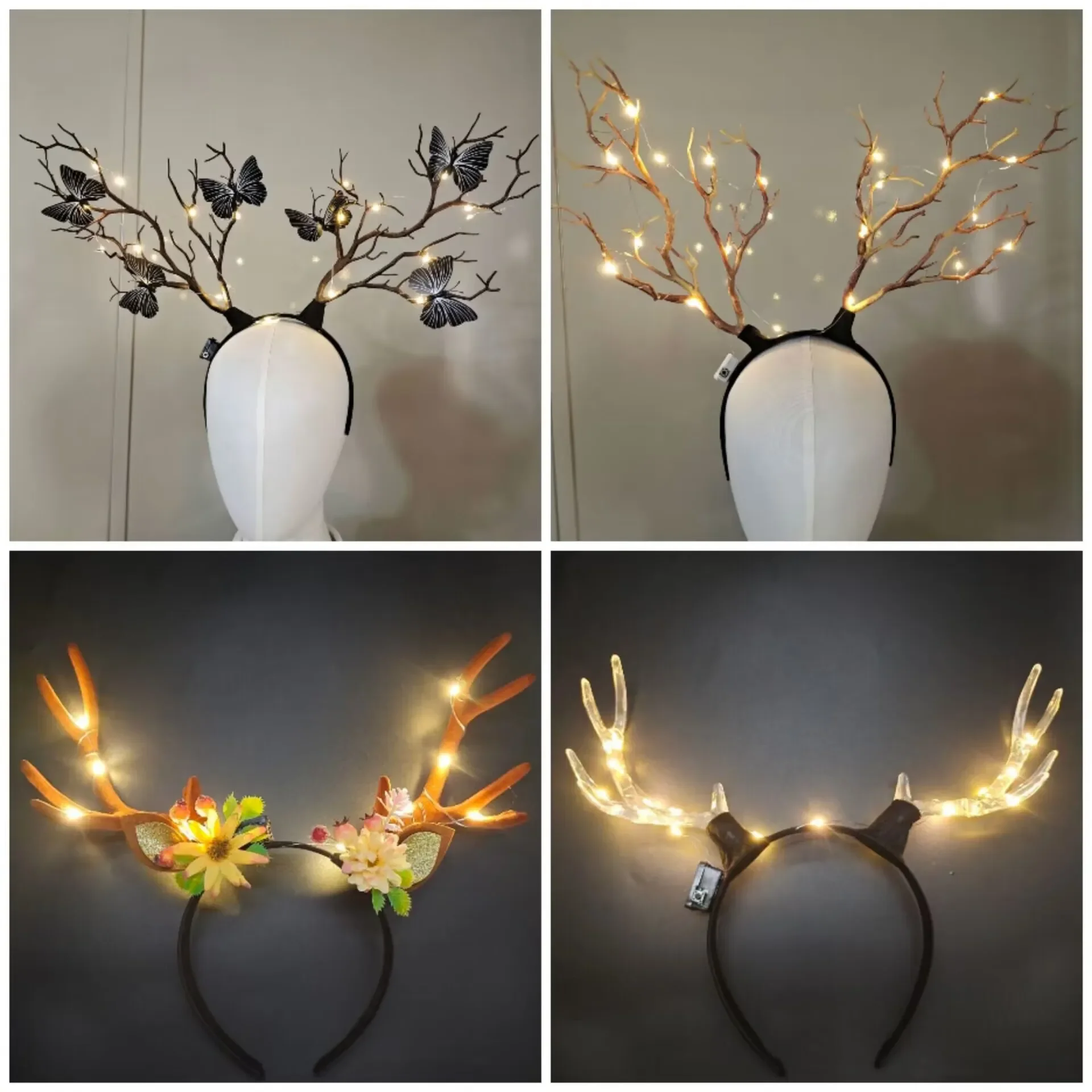 女性と女の子のための輝く車のヘッドバンド、クリスマスのヘアバ - Reindeer Antlers Headband のレビューと価格