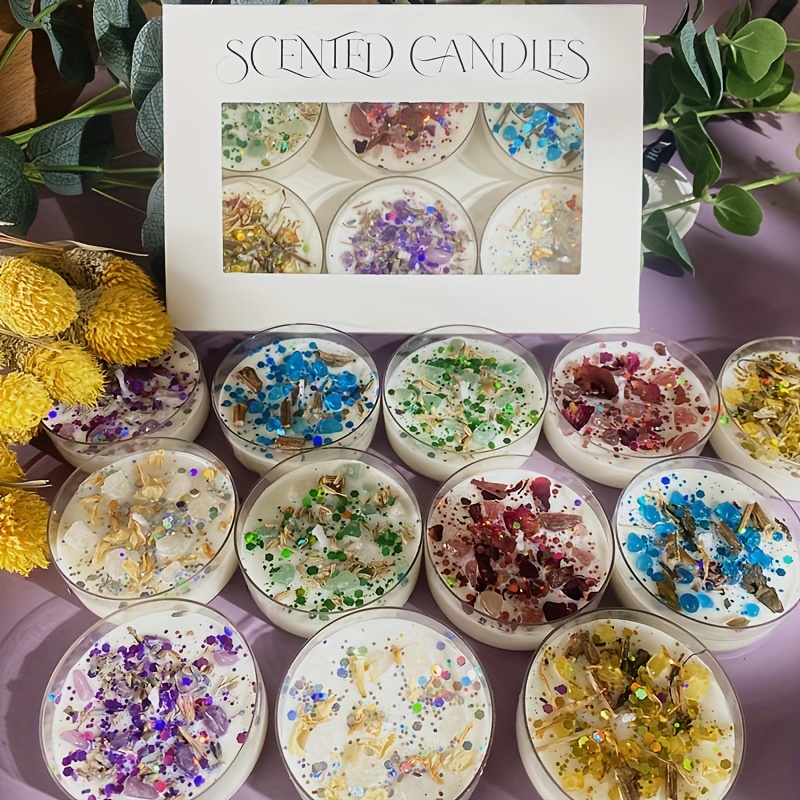 クリスタルストーンの香りのキャンドル6本セット,ドライフラワ - Holiday Candle Set のレビューと価格