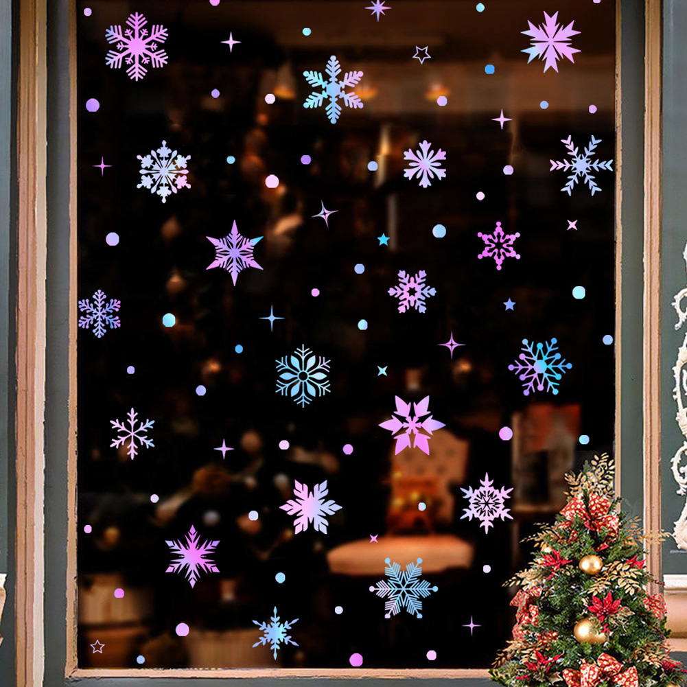 カラフルな発光雪の結晶ウォールステッカークリスマスガラス窓家 - Snowflake Window Decal のレビューと価格