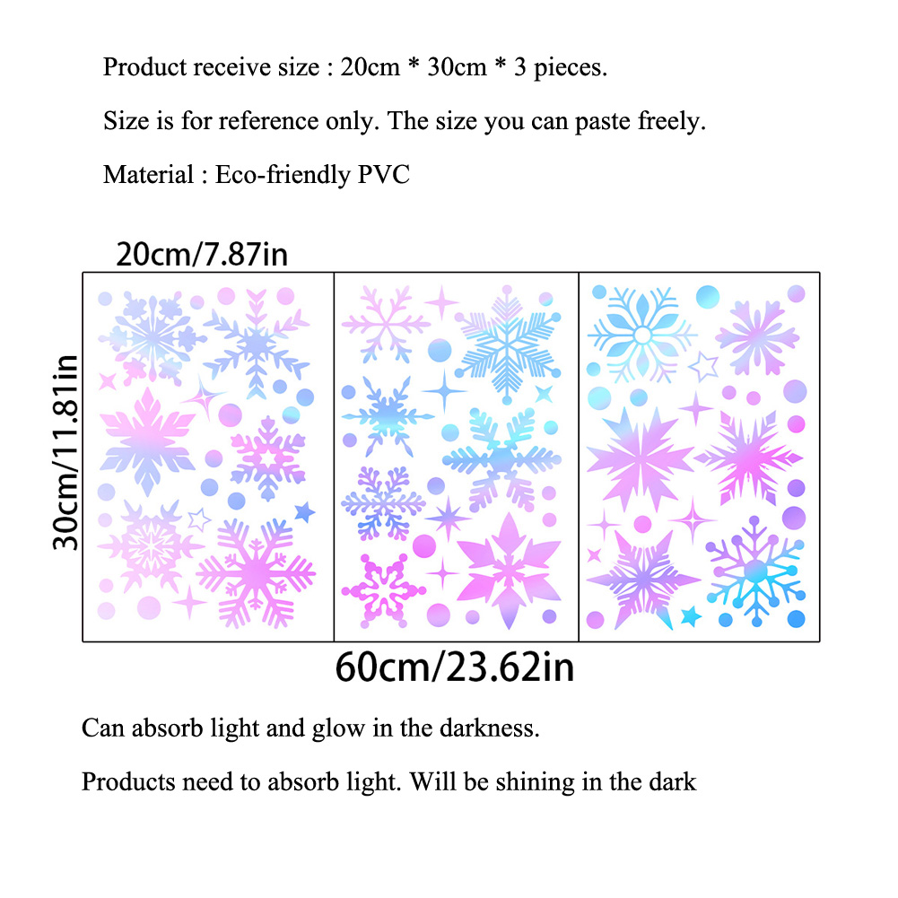カラフルな発光雪の結晶ウォールステッカークリスマスガラス窓家 - Snowflake Window Decal のレビューと価格